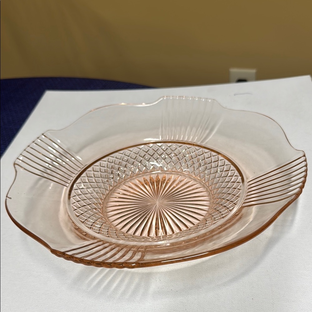 Lancaster pink depression glass 11” shallow bowl